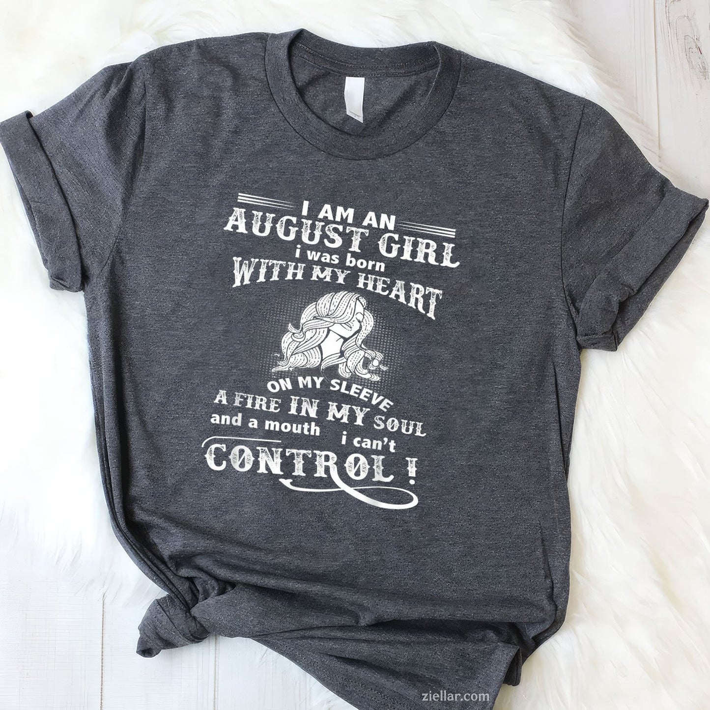August Girl Heart on Sleeve Tee and T-Shirt, Proud Leo Birthday T-Shirt for Women Adults