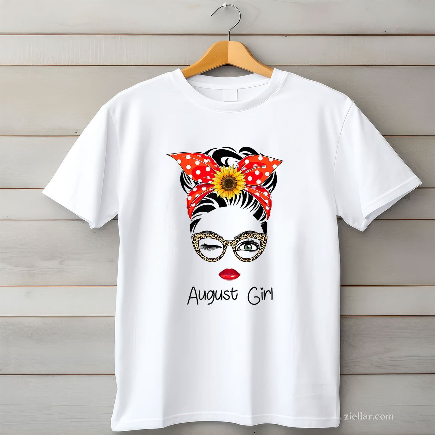 August Girl Messy Bun Tee and T-Shirt, Sunflower Birthday Lover T-Shirt for Women Adults