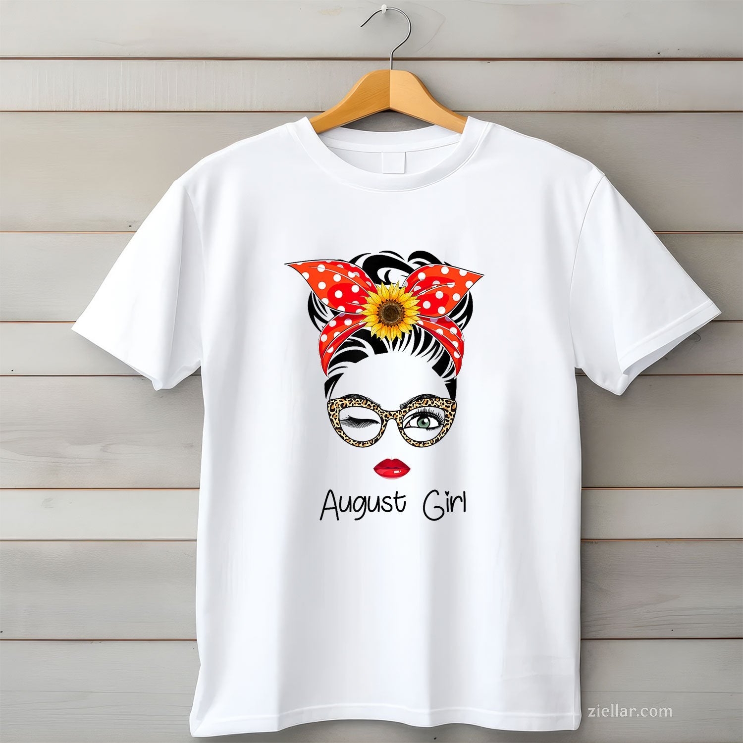 August Girl Messy Bun Tee and T-Shirt, Sunflower Birthday Lover T-Shirt for Women Adults