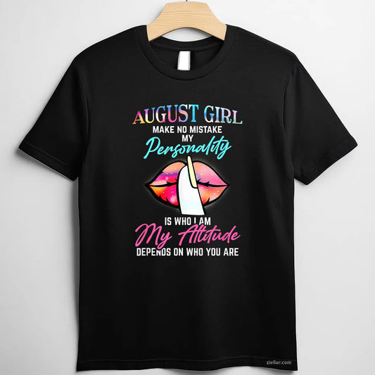 August Queen Personality Tee and T-Shirt, Bold Lips Birthday T-Shirt for Women Adults
