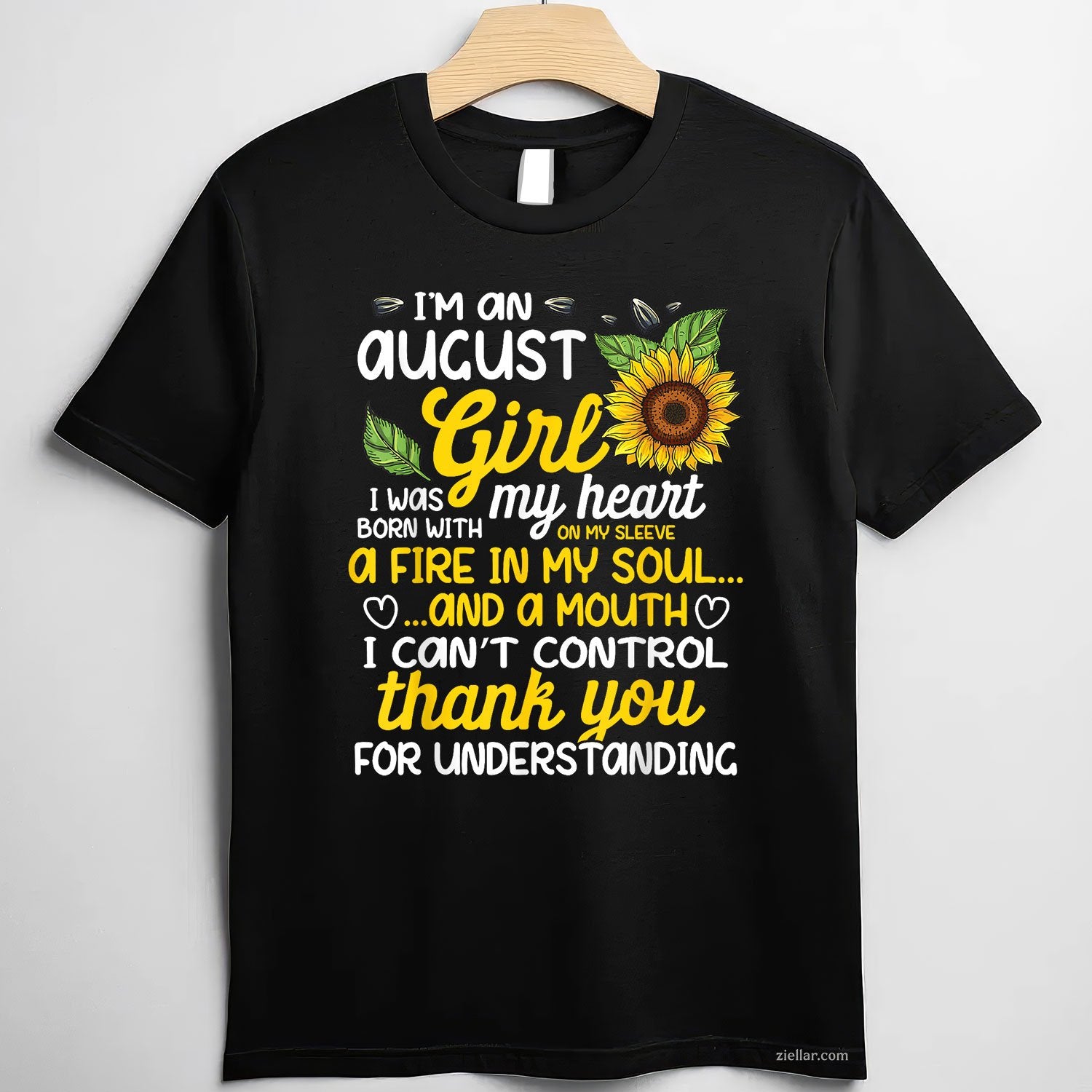 August Sunflower Girl Tee and T-Shirt, Queen Born in August Birthday T-Shirt for Women Adults