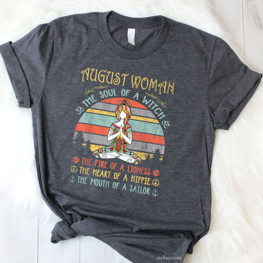 August Woman Witch Soul Tee and T-Shirt, Vintage Birthday T-Shirt Gift for Adults