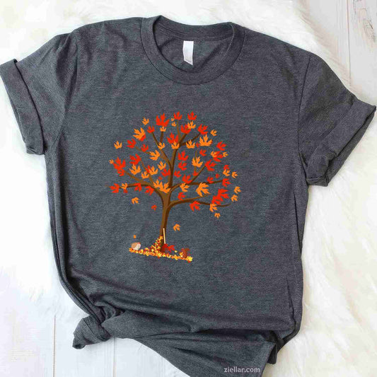 Autumn Fall Leaves Tree & Forest Creatures Mens Womens  T-Shirt and Tee for Adults Men Women Unisex