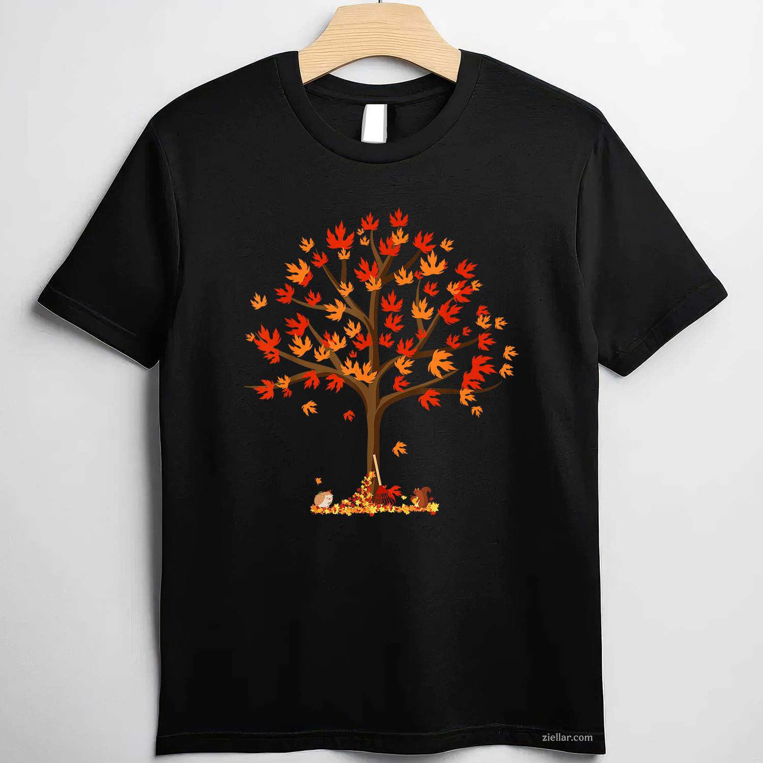 Autumn Fall Leaves Tree & Forest Creatures Mens Womens  T-Shirt and Tee for Adults Men Women Unisex