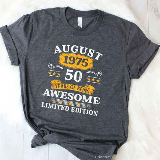 Awesome Since August 1975 Tee and T-Shirt, 50th Birthday Gift T-Shirt for Adults