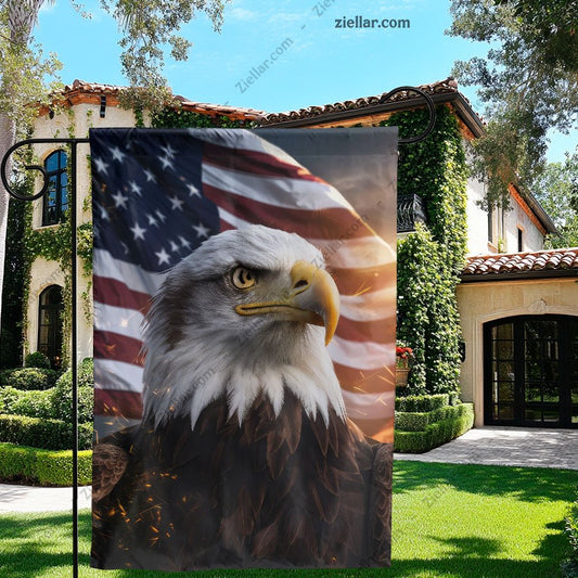 Bald Eagle Garden Flag with USA Flag, Patriotic Outdoor Yard Banner Decoration
