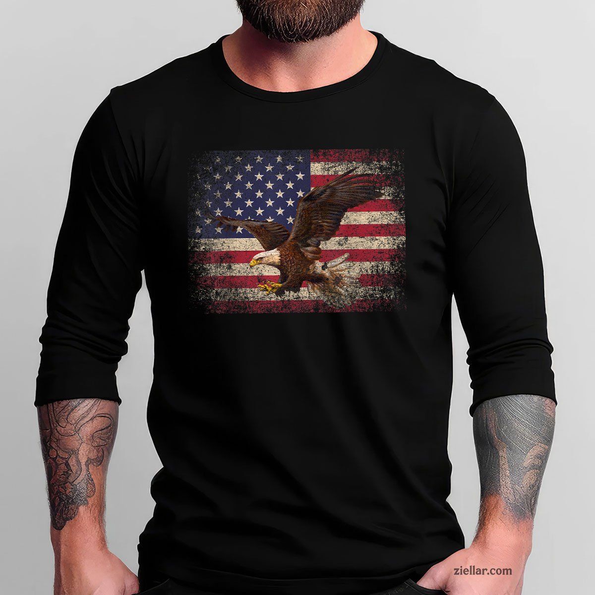Bald Eagle 4th of July Christmas Gift American Flag Country Long Sleeve Shirt