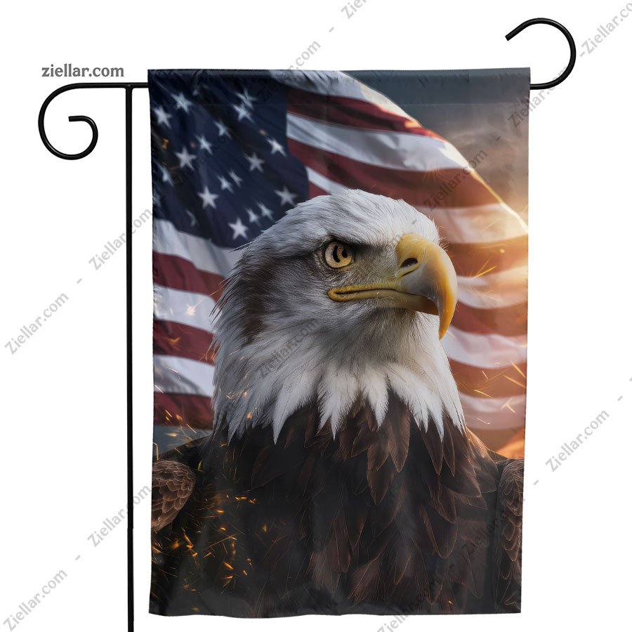 Bald Eagle Garden Flag with USA Flag, Patriotic Outdoor Yard Banner Decoration