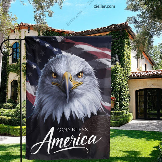 Bald Eagle Soaring with American Flag Background Proud USA Patriotic Decor