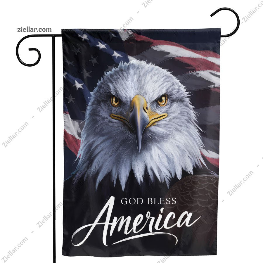 Bald Eagle Soaring with American Flag Background Proud USA Patriotic Decor