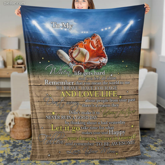 Baseball Life Quilt Blanket, Fleece Blanket Motivational Quote Gift for Baseball Lover