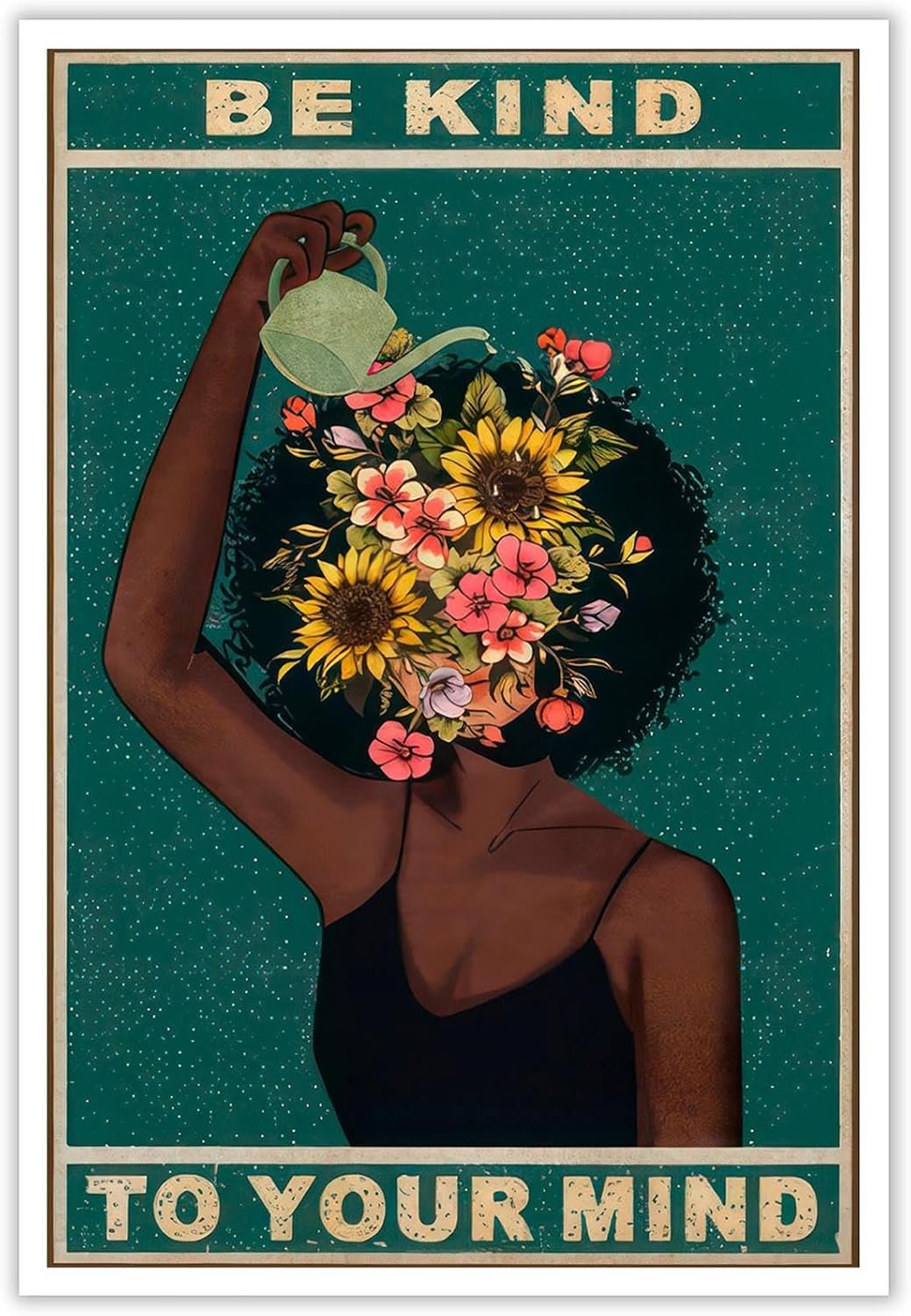 Be Kind To Your Mind Poster and Canvas, Fashion Black Girl Wall Art, Mental Health Quote Painting Floral Positivity Decor