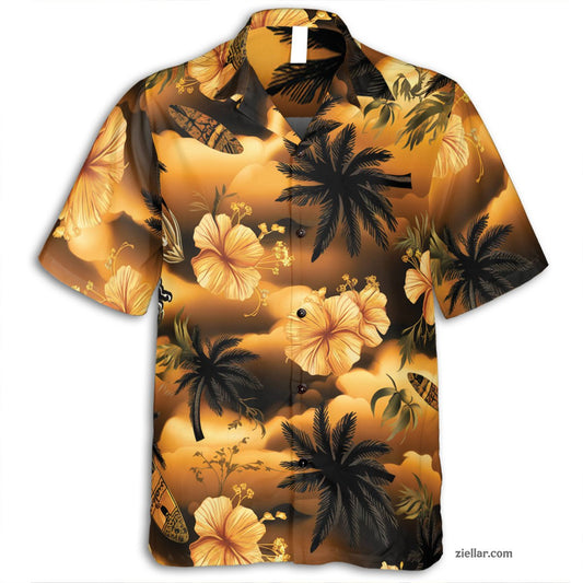 Beach Button Down Hawaiian Shirt Tee, Short Sleeve Casual Wear Adults
