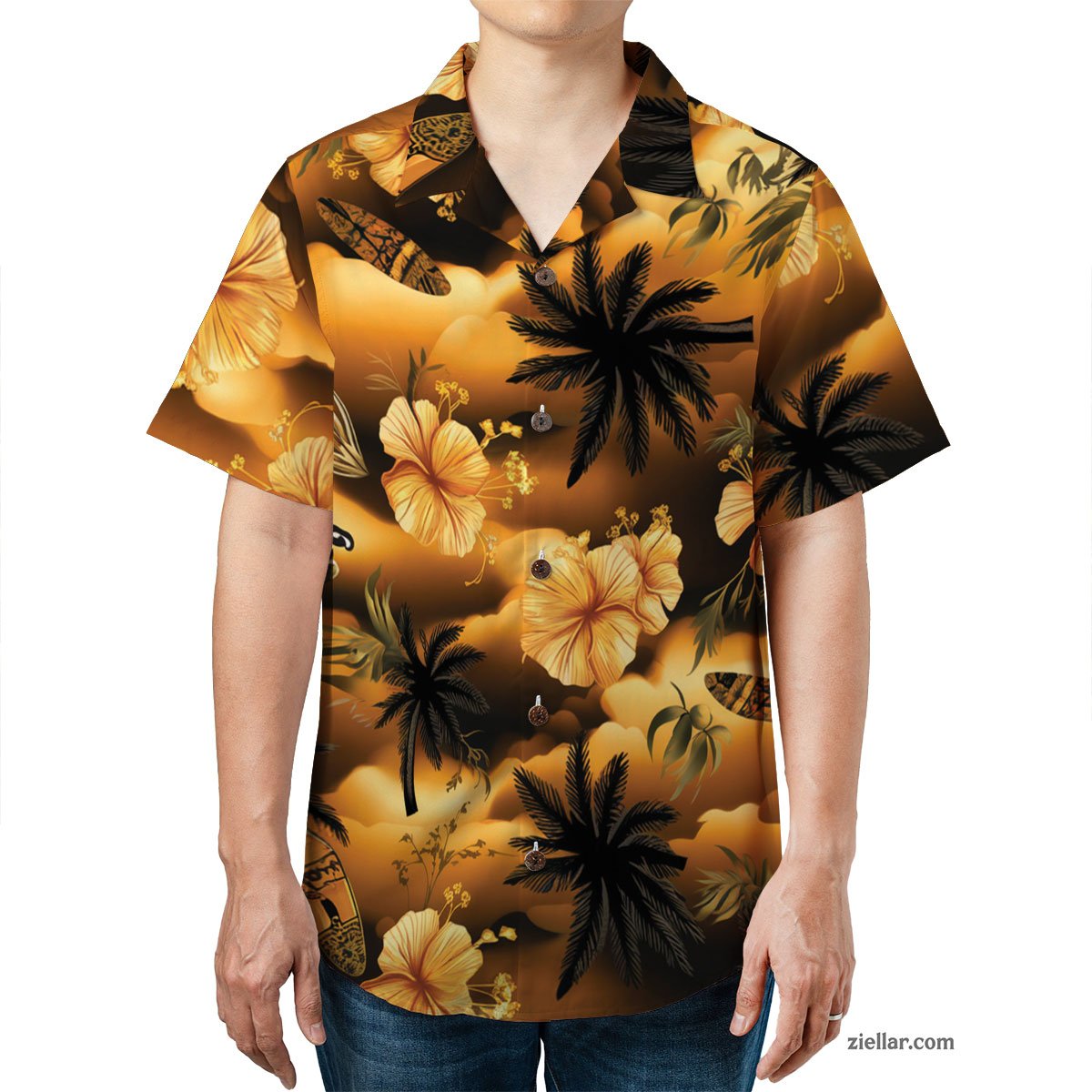 Beach Button Down Hawaiian Shirt Tee, Short Sleeve Casual Wear Adults