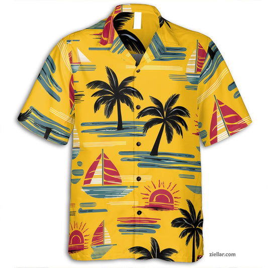Beach Sailboat Island Hawaiian Shirt Tee, Casual Aloha Outfit Unisex