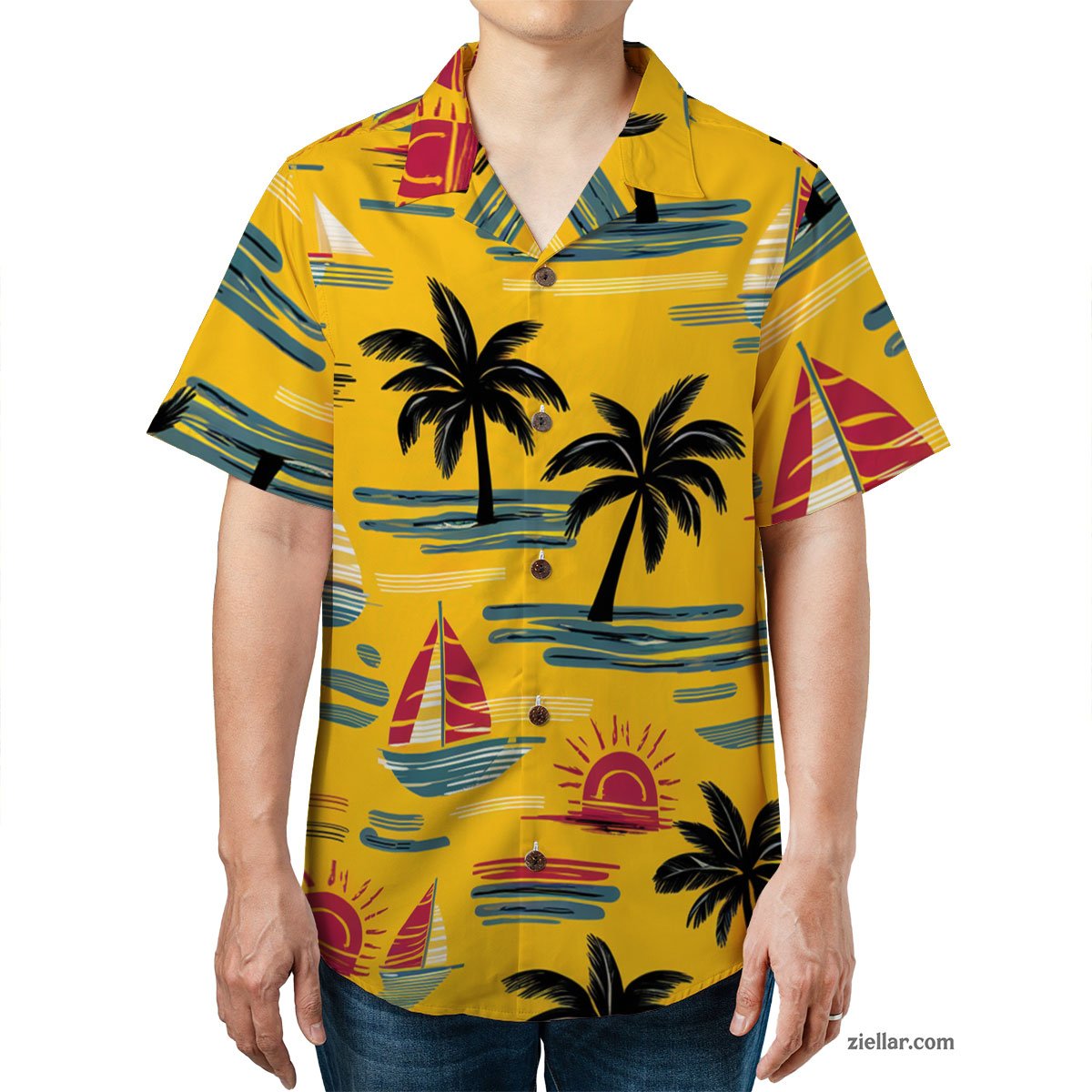 Beach Sailboat Island Hawaiian Shirt Tee, Casual Aloha Outfit Unisex