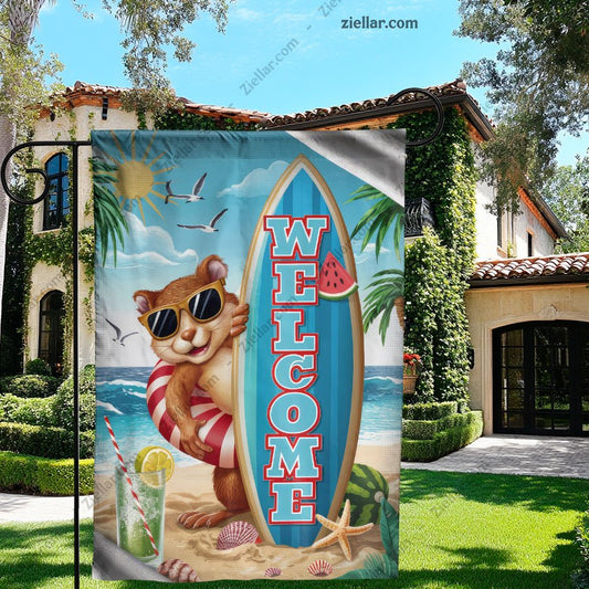 Beach Squirrel Welcome Sign Surfboard Summer Tropical Ocean Art