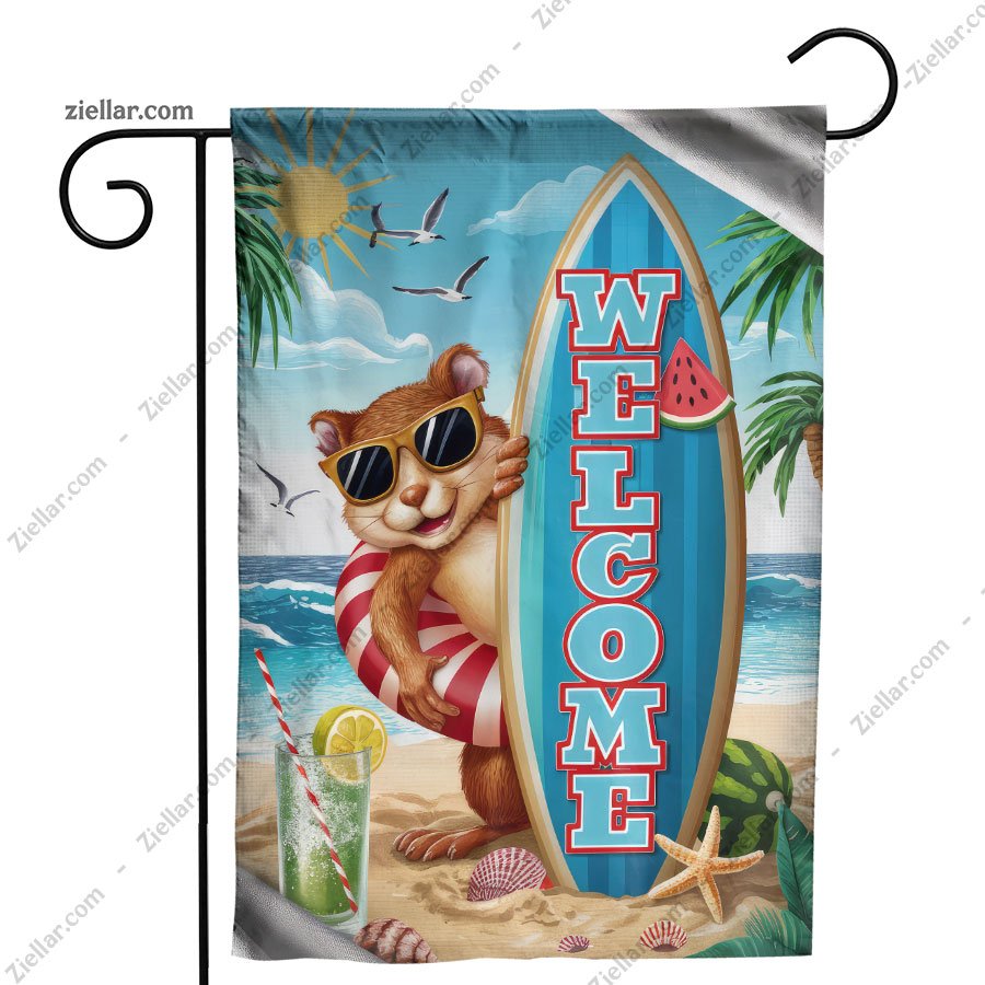 Beach Squirrel Welcome Sign Surfboard Summer Tropical Ocean Art