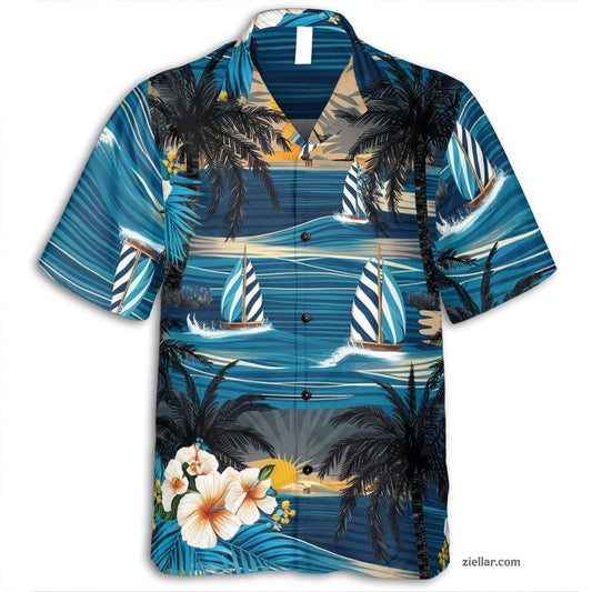 Beach Sunset Palm Hawaiian Shirt and Tee, Summer Party Shirt for Men Women
