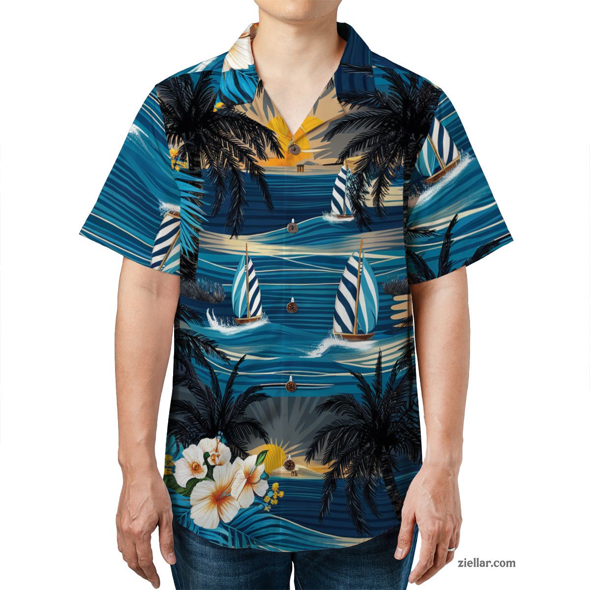 Beach Sunset Palm Hawaiian Shirt and Tee, Summer Party Shirt for Men Women