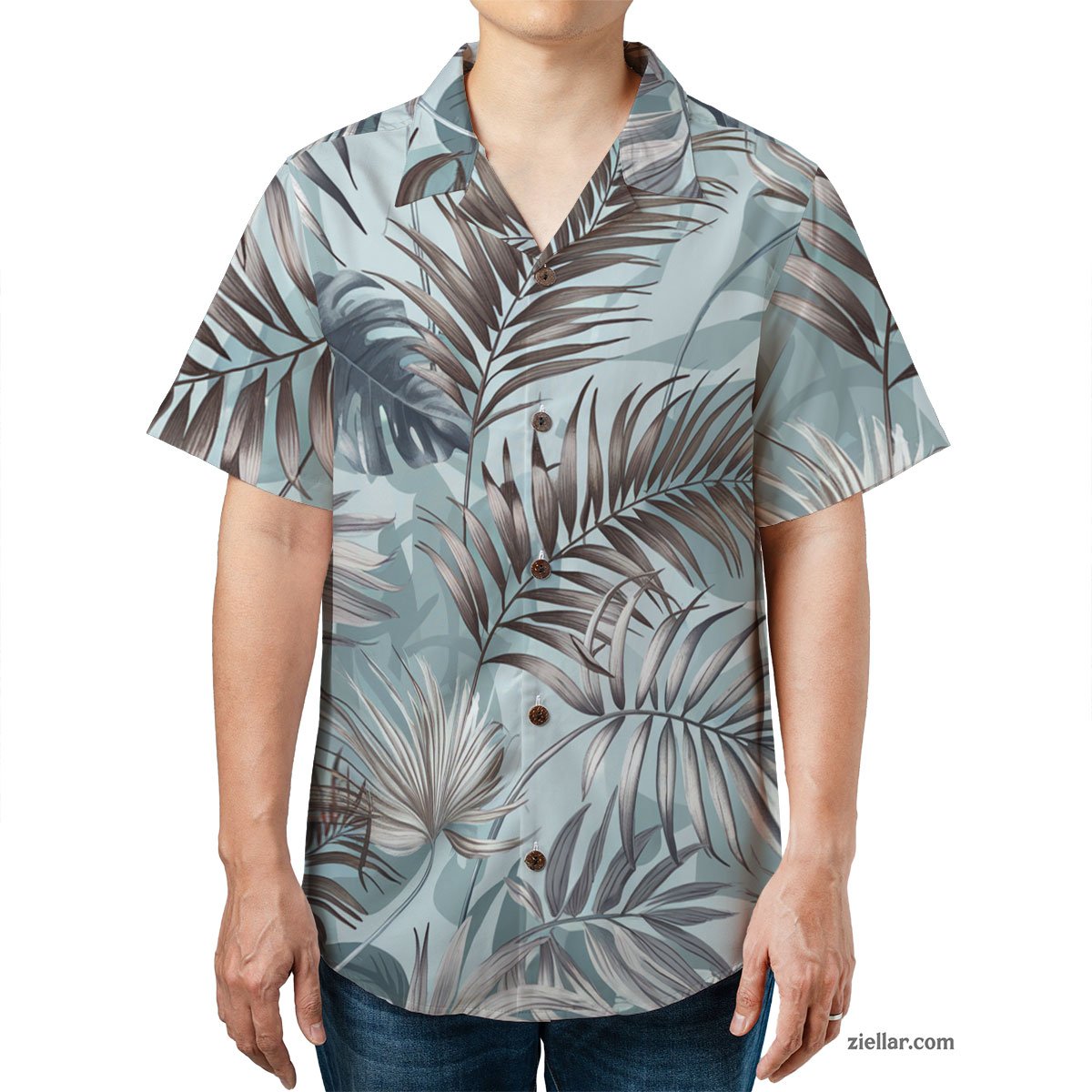 Beach Vacation Blue Palm Hawaiian Shirt Tee, Summer Aloha Wear for Adults