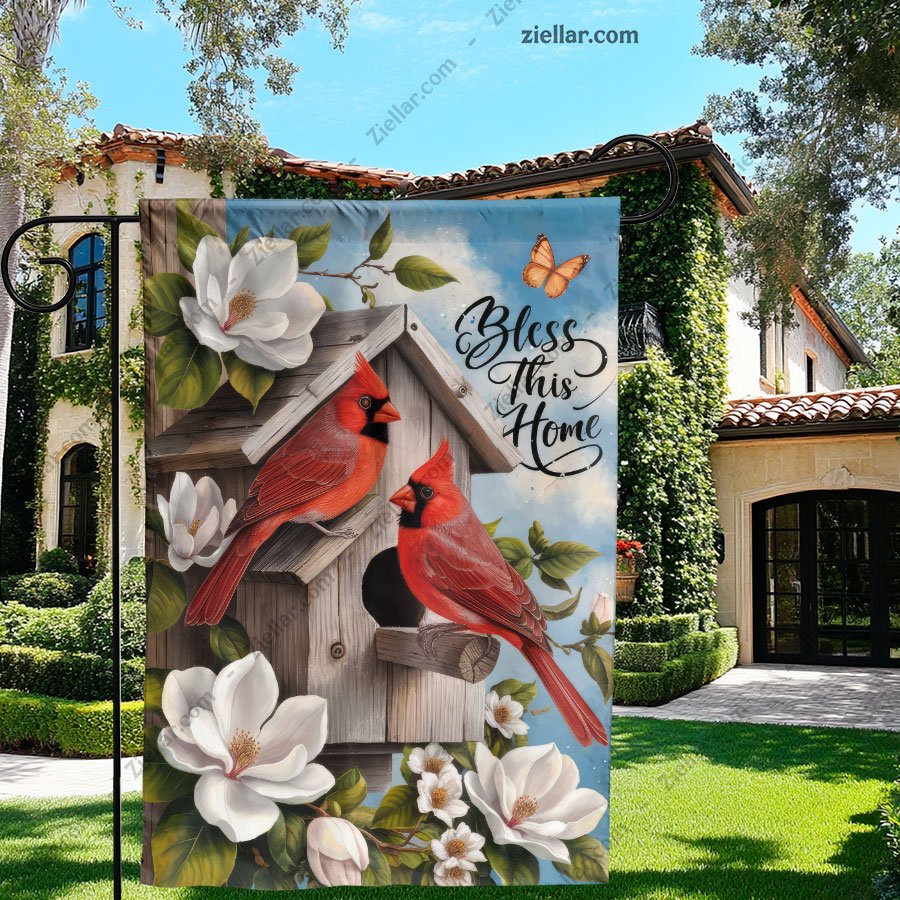 Beautiful Red Cardinals with Flowers Nature Wildlife Garden Flag Home Decor