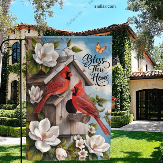 Beautiful Red Cardinals with Flowers Nature Wildlife Garden Flag Home Decor