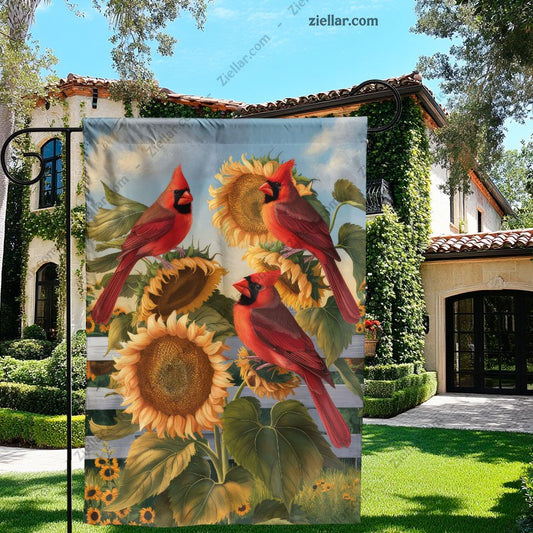 Beautiful Cardinals and Sunflowers Garden Flag Decorative Outdoor Yard Banner