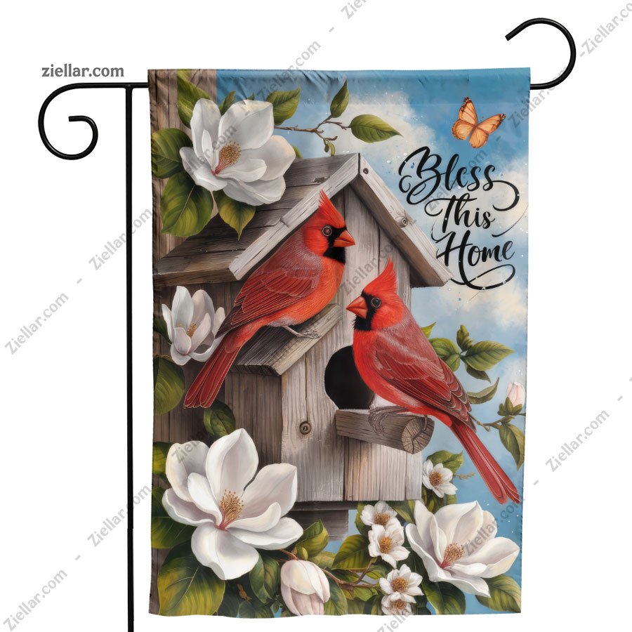 Beautiful Red Cardinals with Flowers Nature Wildlife Garden Flag Home Decor