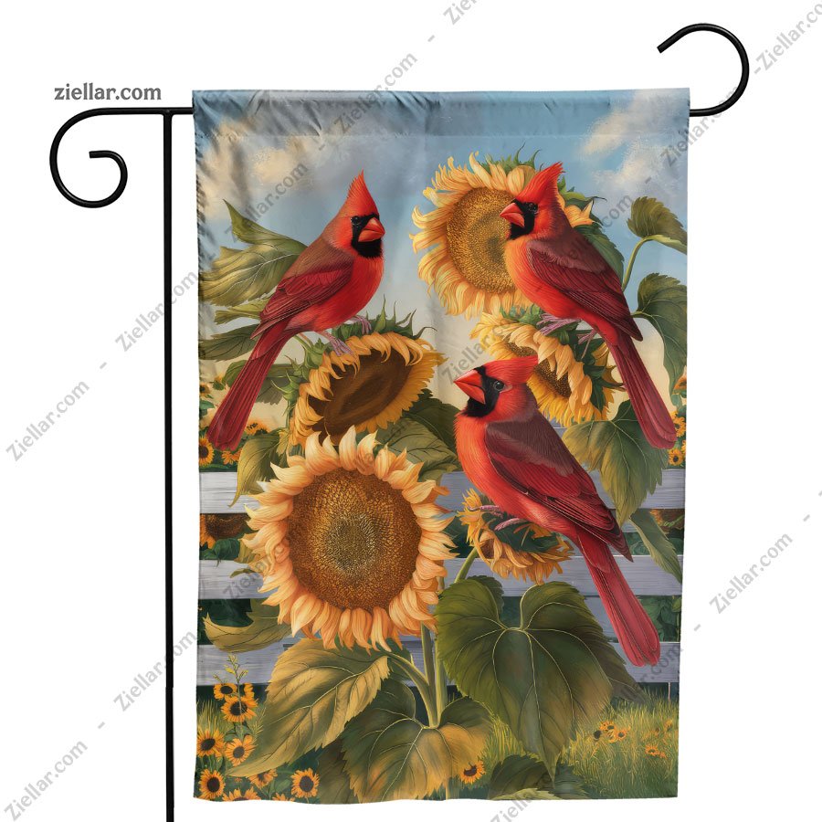 Beautiful Cardinals and Sunflowers Garden Flag Decorative Outdoor Yard Banner