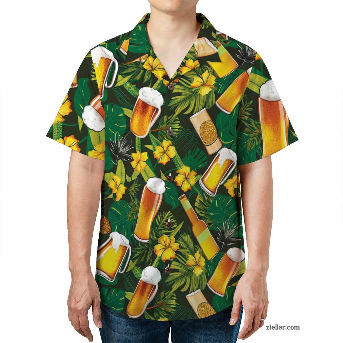 Beer & Pineapple Hawaiian Shirt and Tee, Tropical Island Party Wear Adults
