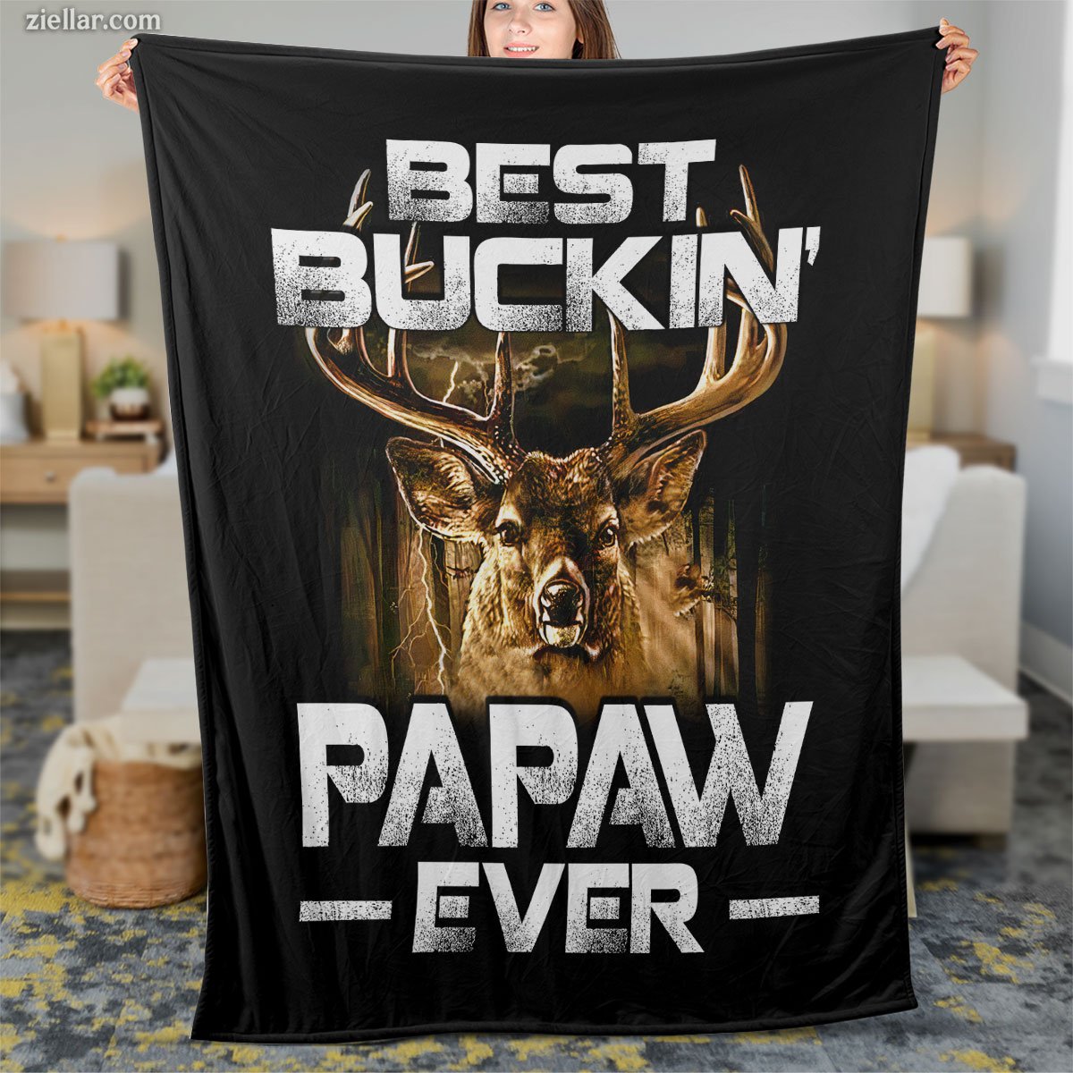 Best Buckin’ Papaw Ever Quilt Blanket, Fleece Blanket Deer Hunting Gift for Grandfather