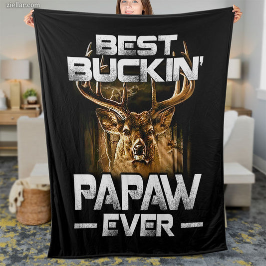 Best Buckin’ Papaw Ever Quilt Blanket, Fleece Blanket Deer Hunting Gift for Grandfather