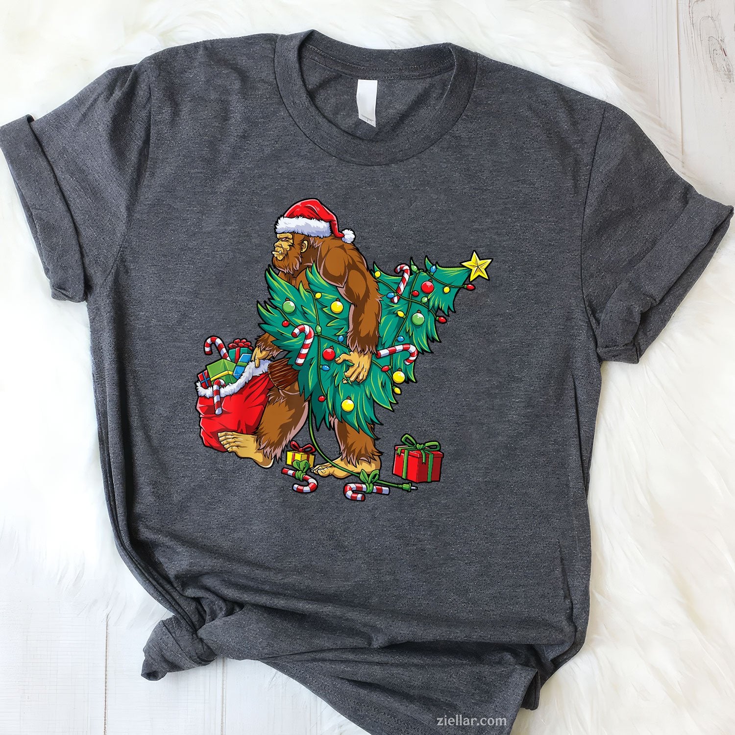 Bigfoot Christmas Lights Tee and T-Shirt, Funny Sasquatch Holiday T-Shirt for Men Adults
