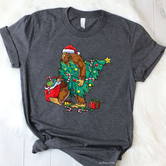 Bigfoot Christmas Lights Tee and T-Shirt, Funny Sasquatch Holiday T-Shirt for Men Adults