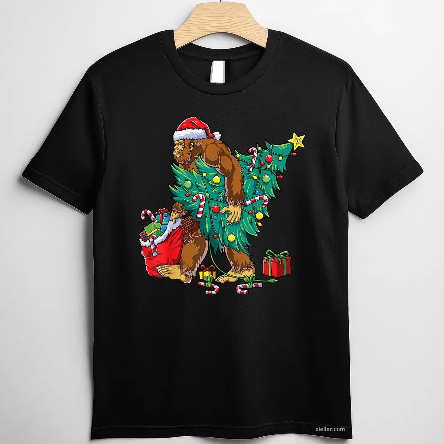 Bigfoot Christmas Lights Tee and T-Shirt, Funny Sasquatch Holiday T-Shirt for Men Adults