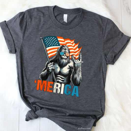 Bigfoot Merica Rock American Flag Patriotic 4th Of