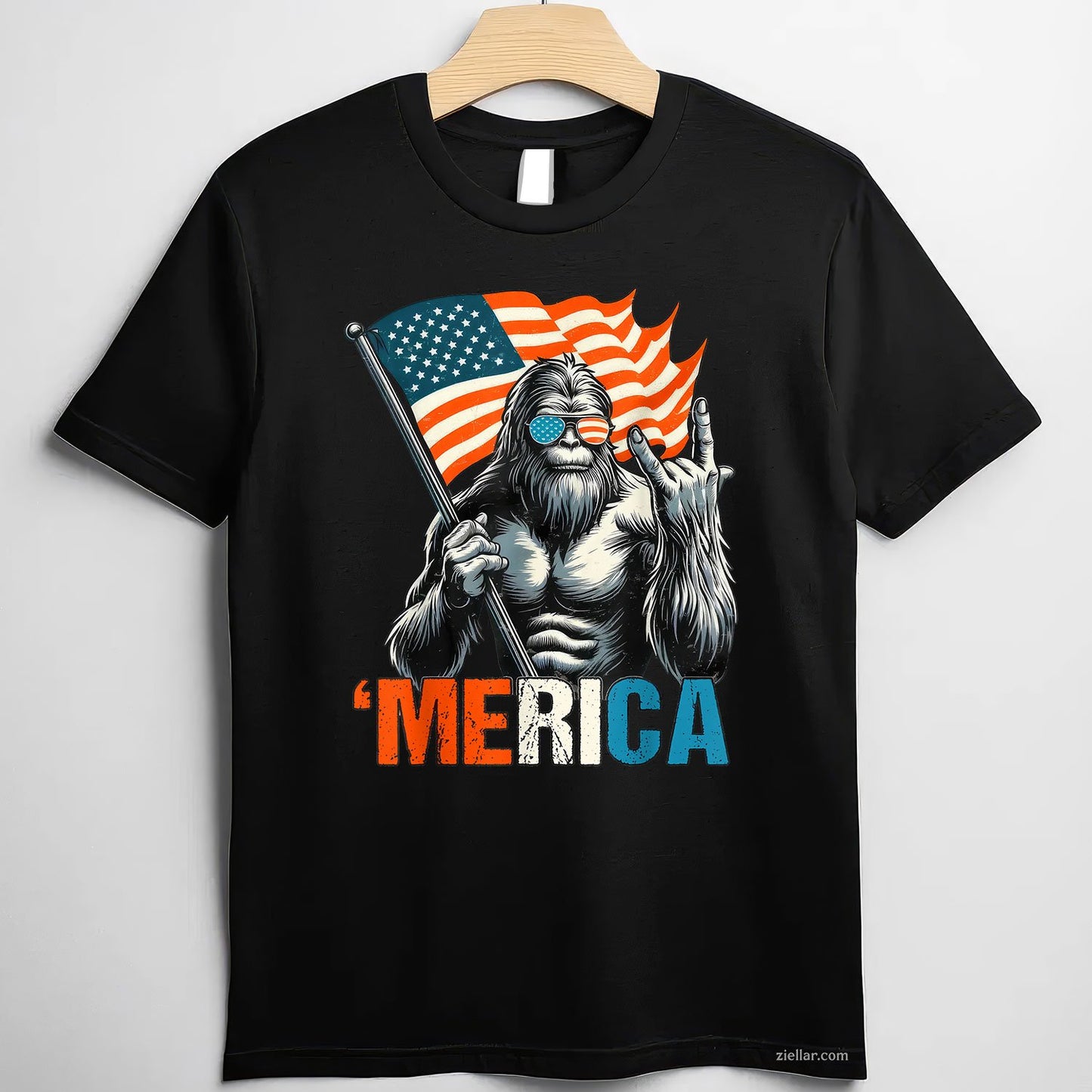 Bigfoot Merica Rock American Flag Patriotic 4th Of