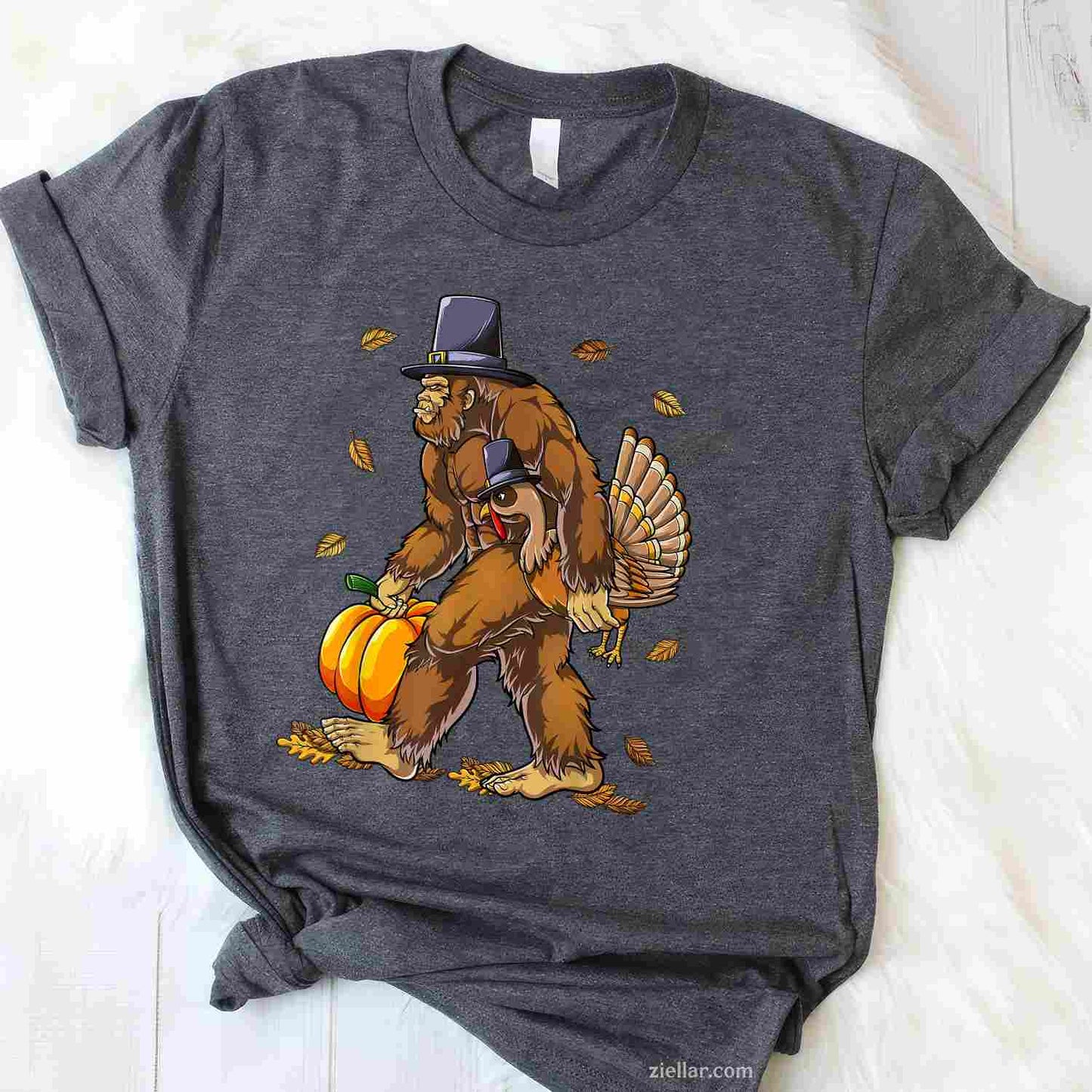 Bigfoot Pilgrim Turkey Pumpkin Day Coolest Autumn T-Shirt And Tee For Men And Boys