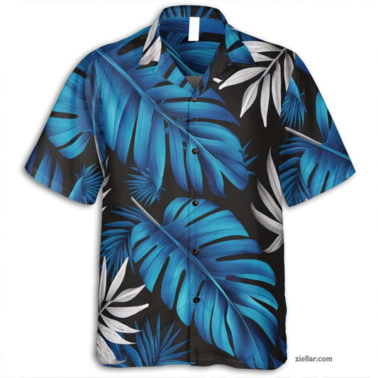 Black Blue Palm Hawaiian Shirt Tee, Tropical Aloha Vacation Shirt Adults