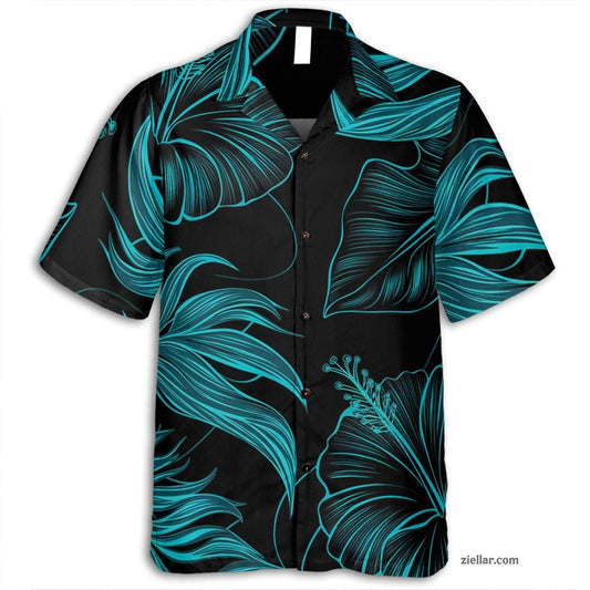 Black Floral Bird of Paradise Hawaiian Shirt and Tee, Tropical Beach Outfit