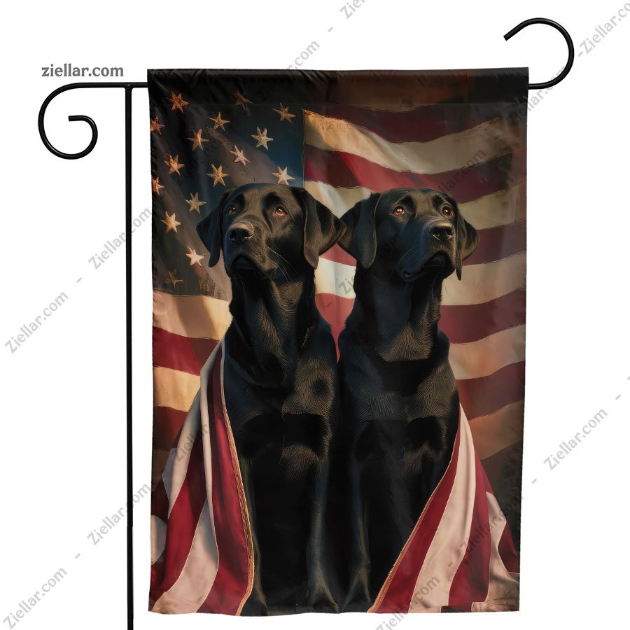 Black Labrador Dogs Wrapped in American Flag Patriotic Garden Yard Flag Decor