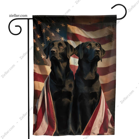 Black Labrador Dogs Wrapped in American Flag Patriotic Garden Yard Flag Decor