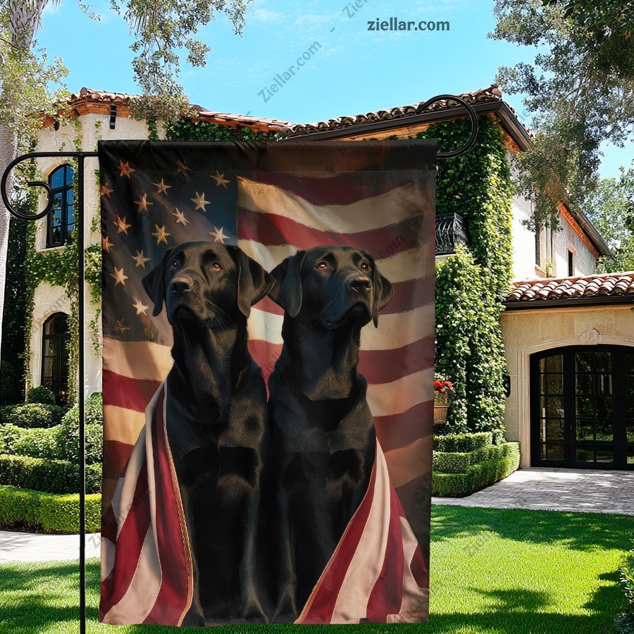 Black Labrador Dogs Wrapped in American Flag Patriotic Garden Yard Flag Decor
