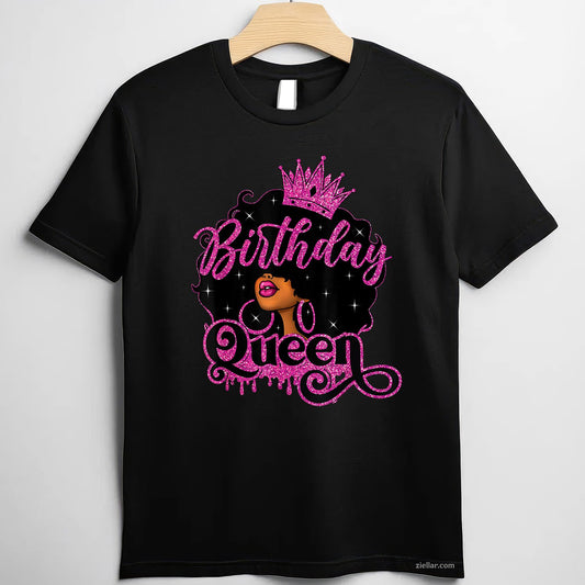 Black Queen Birthday Tee and T-Shirt, Afro Women Graphic T-Shirt Gift for Adults