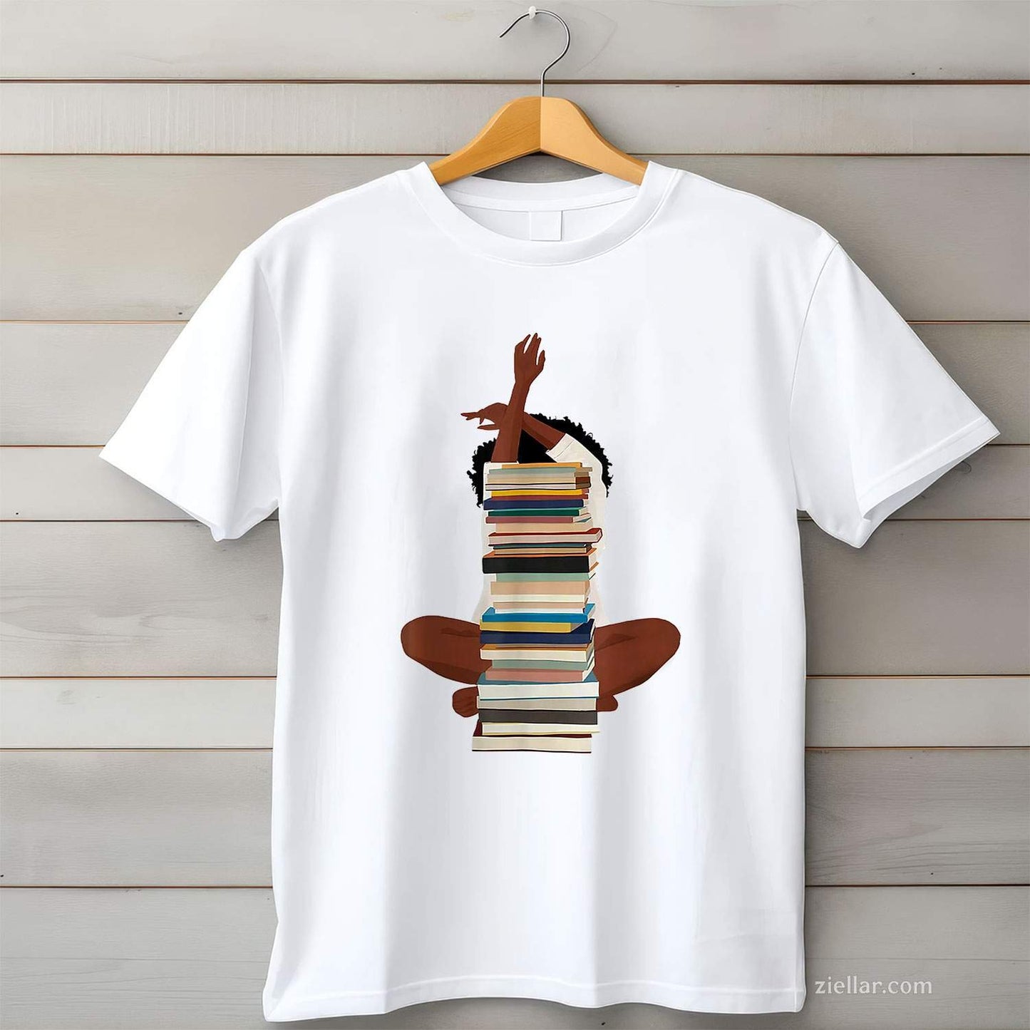 Black Woman And Books Stack - Afro Girl Reading Lover T-Shirt