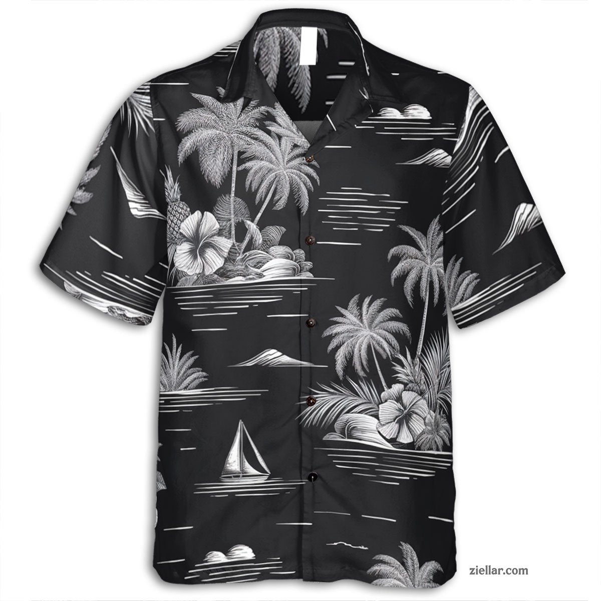 Black & White Tropical Hawaiian Shirt Tee, Vintage Aloha Shirt for Adults