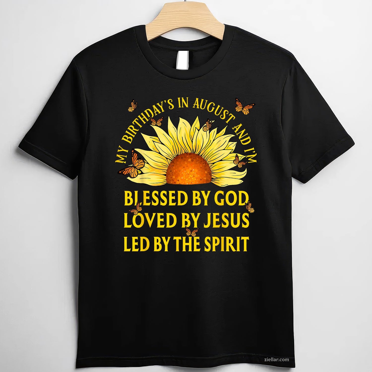 Blessed by God August Birthday Tee and T-Shirt, Christian Sunflower T-Shirt Gift for Adults