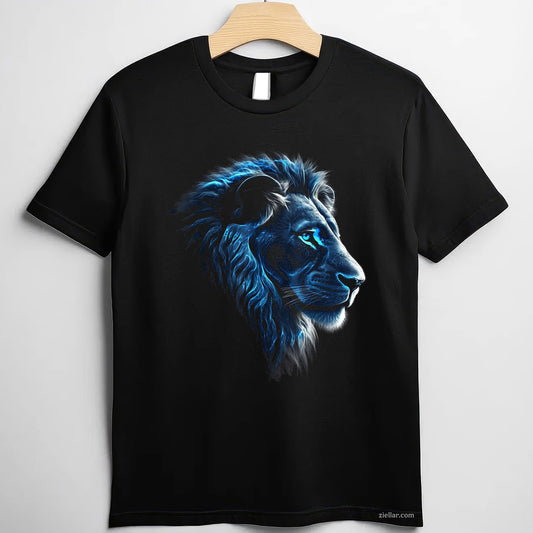 Blue Eyes Lion Artwork Tee and T-Shirt, Realistic Zoo Animal T-Shirt for Adults