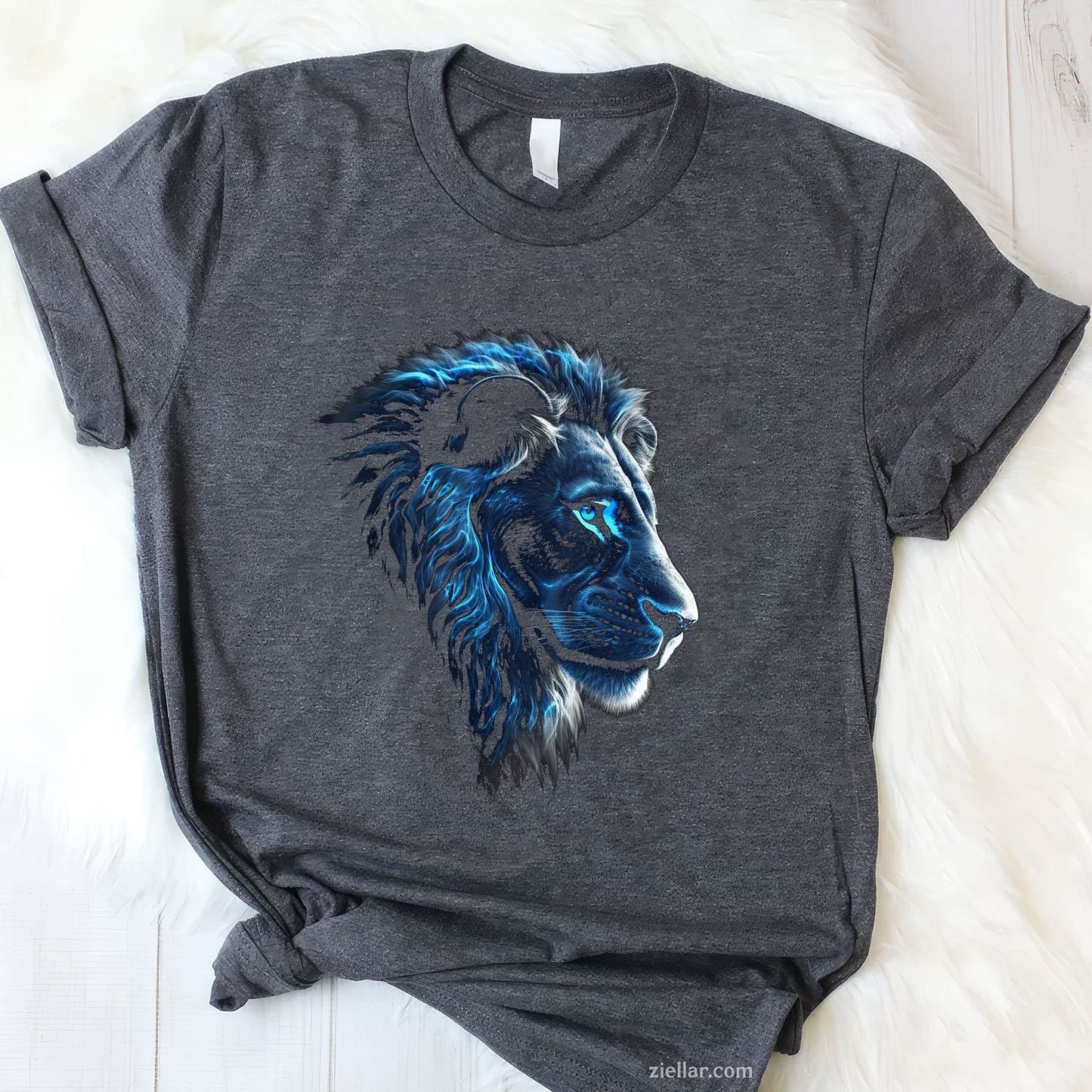 Blue Eyes Lion Artwork Tee and T-Shirt, Realistic Zoo Animal T-Shirt for Adults